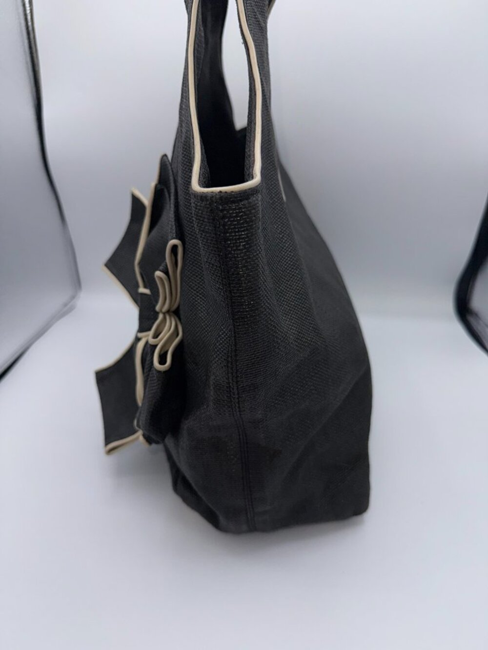 Kate Spade Black Canvas Bow Shoulder Bag Tote Purse - Picture 8 of 15